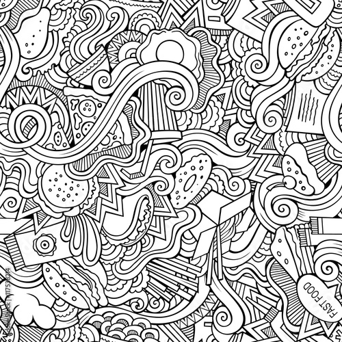 Seamless doodles abstract fast food pattern