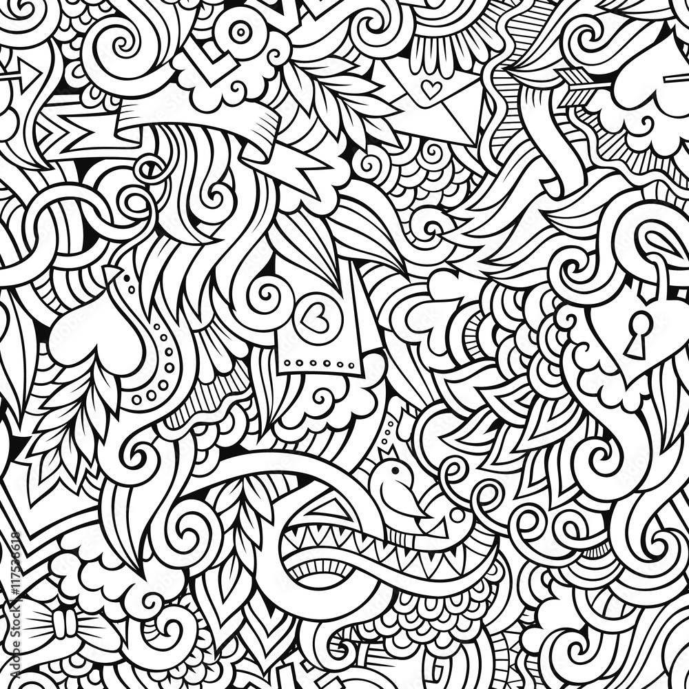 Fototapeta premium Doodles Love vector sketchy seamless pattern