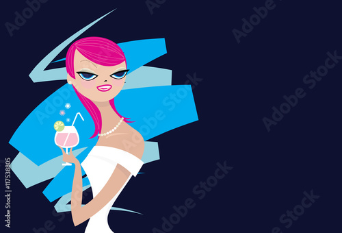 stylishly dressed lady holding a pink cocktail