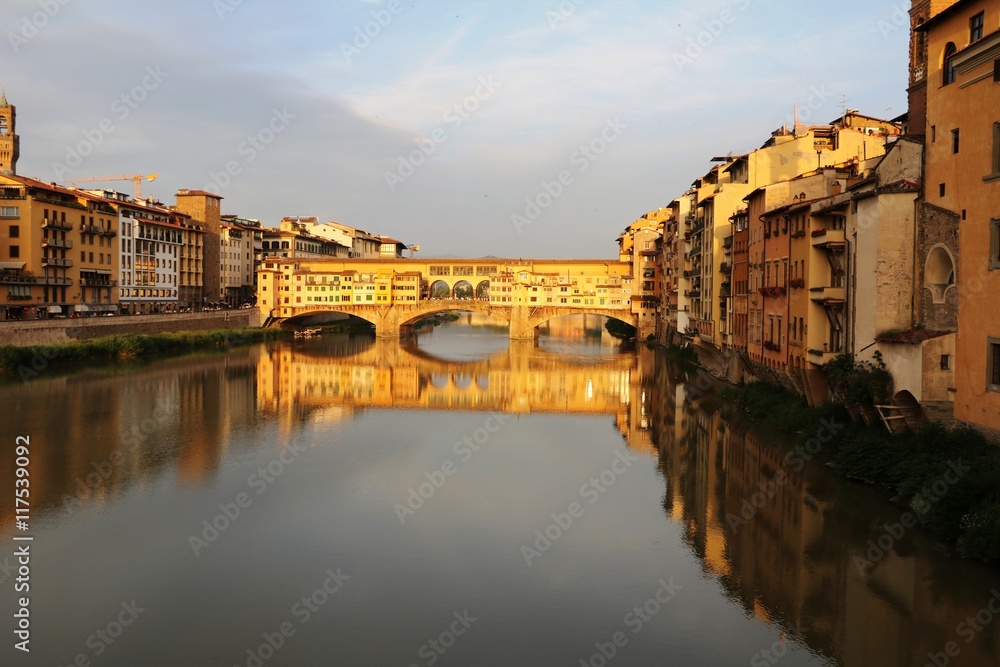 River Arno and the famous Ponte Vecchio in Florence, Tuscany Italy 
