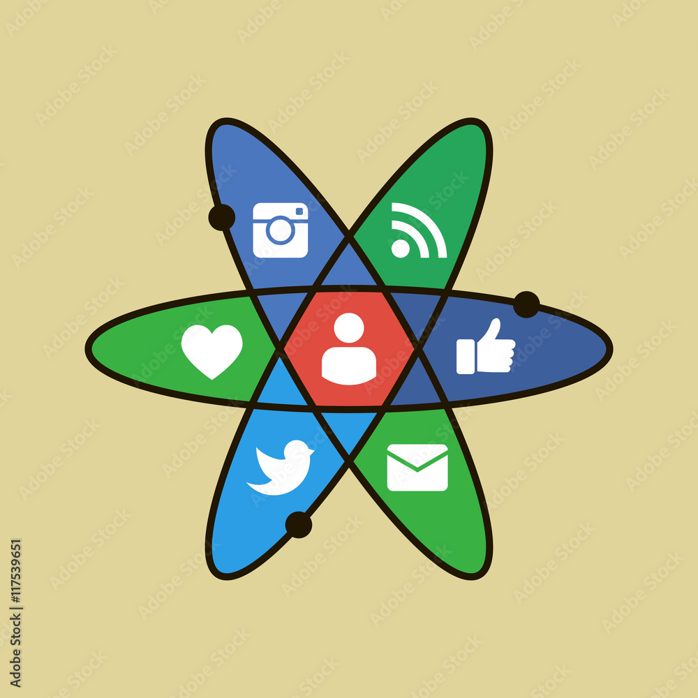 Atom social media concept. Vector illustration.