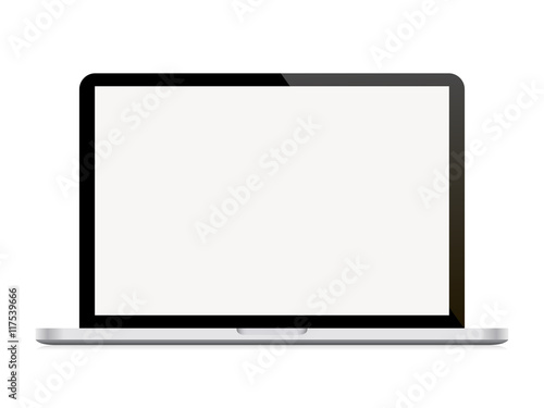 Realistic open laptop with blank screen isolated on white background. Vector illustration.