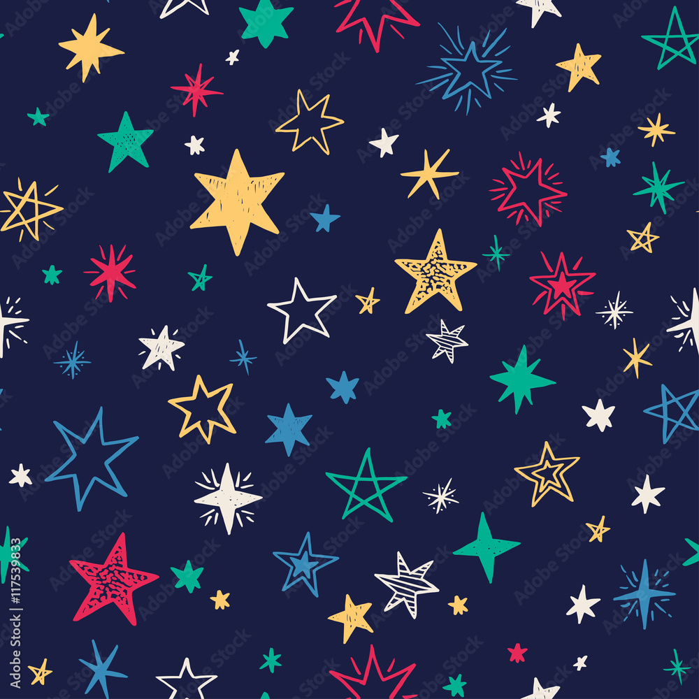 Seamless pattern with handdrawn stars. Doodle vector illustration. Seamless pattern with handdrawn stars. Doodle vector illustration.