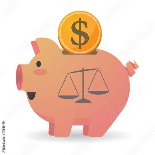 Isolated piggy bank icon with  an unbalanced weight scale