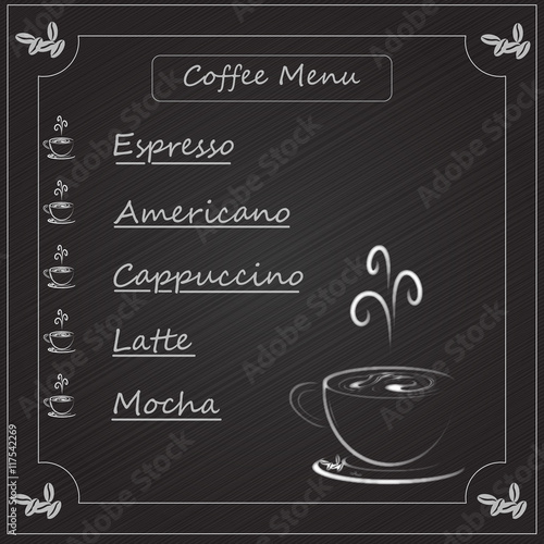 coffee menu on black background, vector illustration