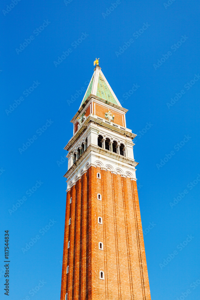The tower of Campanile in San Marco square. The main square of the old town. Venice, Italy.