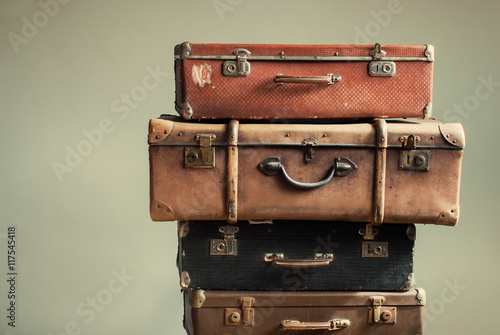 Vintage Ancient Suitcases Shabby Beige Background