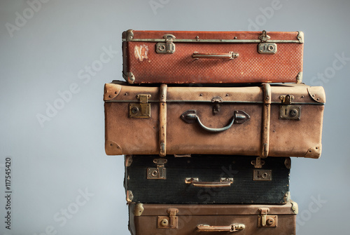 Vintage Pile Ancient Suitcases Concept Travel