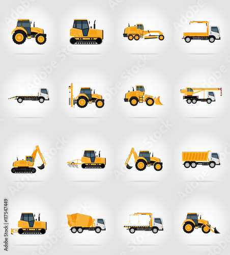 automobile transport for repair and construction flat icons vect