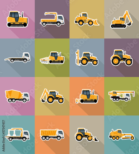 automobile transport for repair and construction flat icons vect