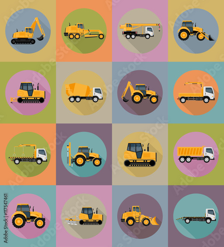 automobile transport for repair and construction flat icons vect