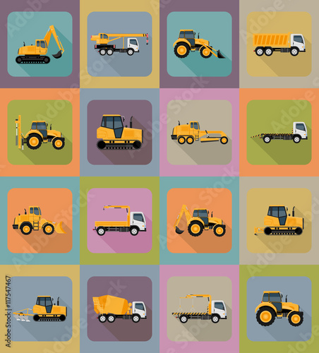 automobile transport for repair and construction flat icons vect