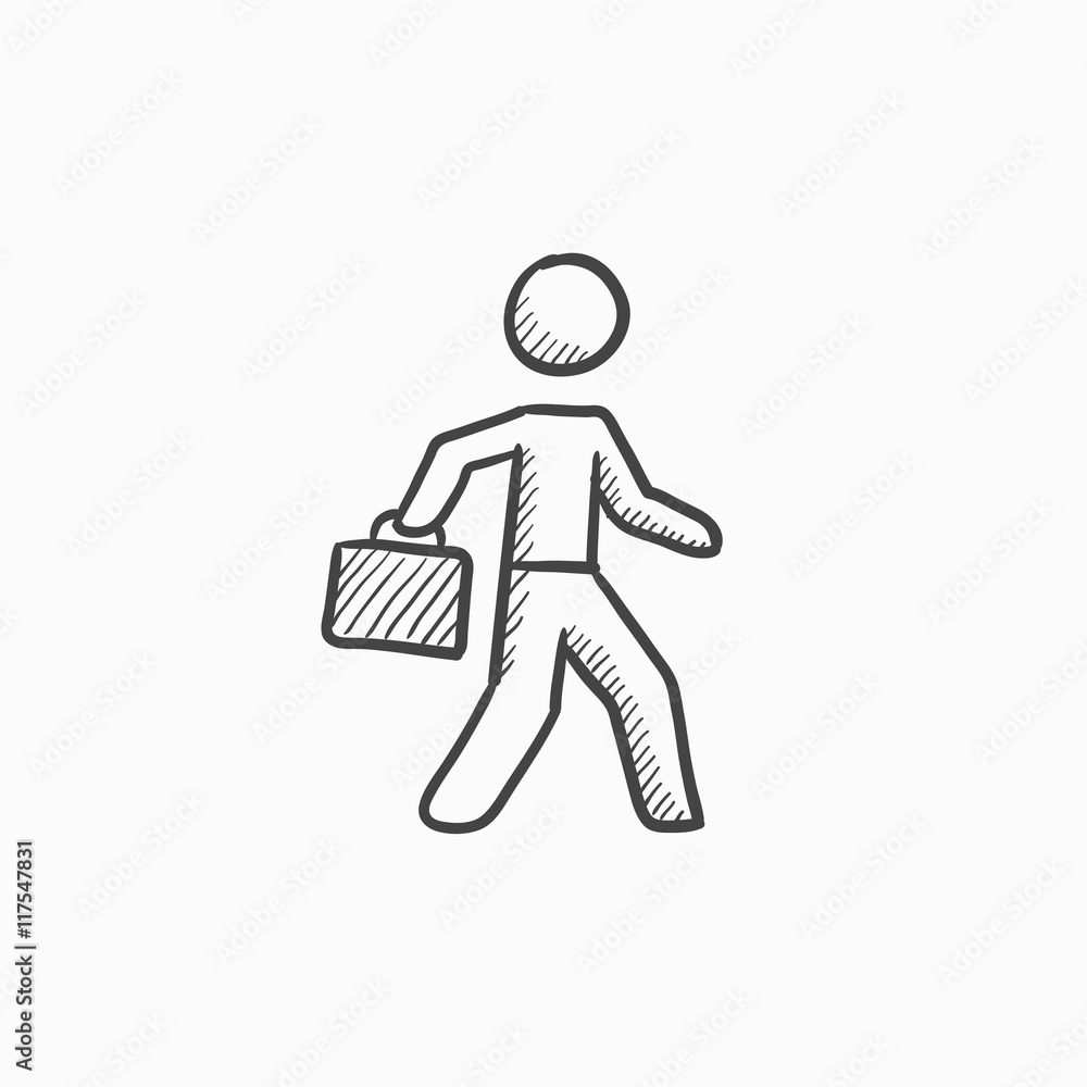 Businessman walking with briefcase sketch icon. Businessman walking with briefcase sketch icon.