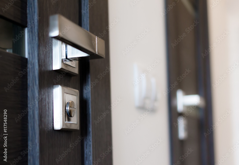 Metallic door handles in modern style.