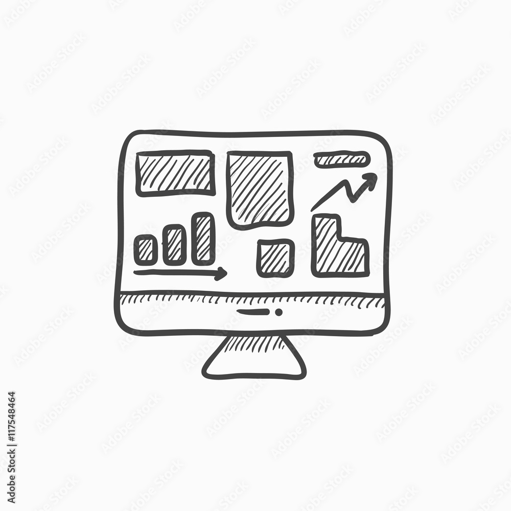 Monitor with business graphs sketch icon. Monitor with business graphs sketch icon.
