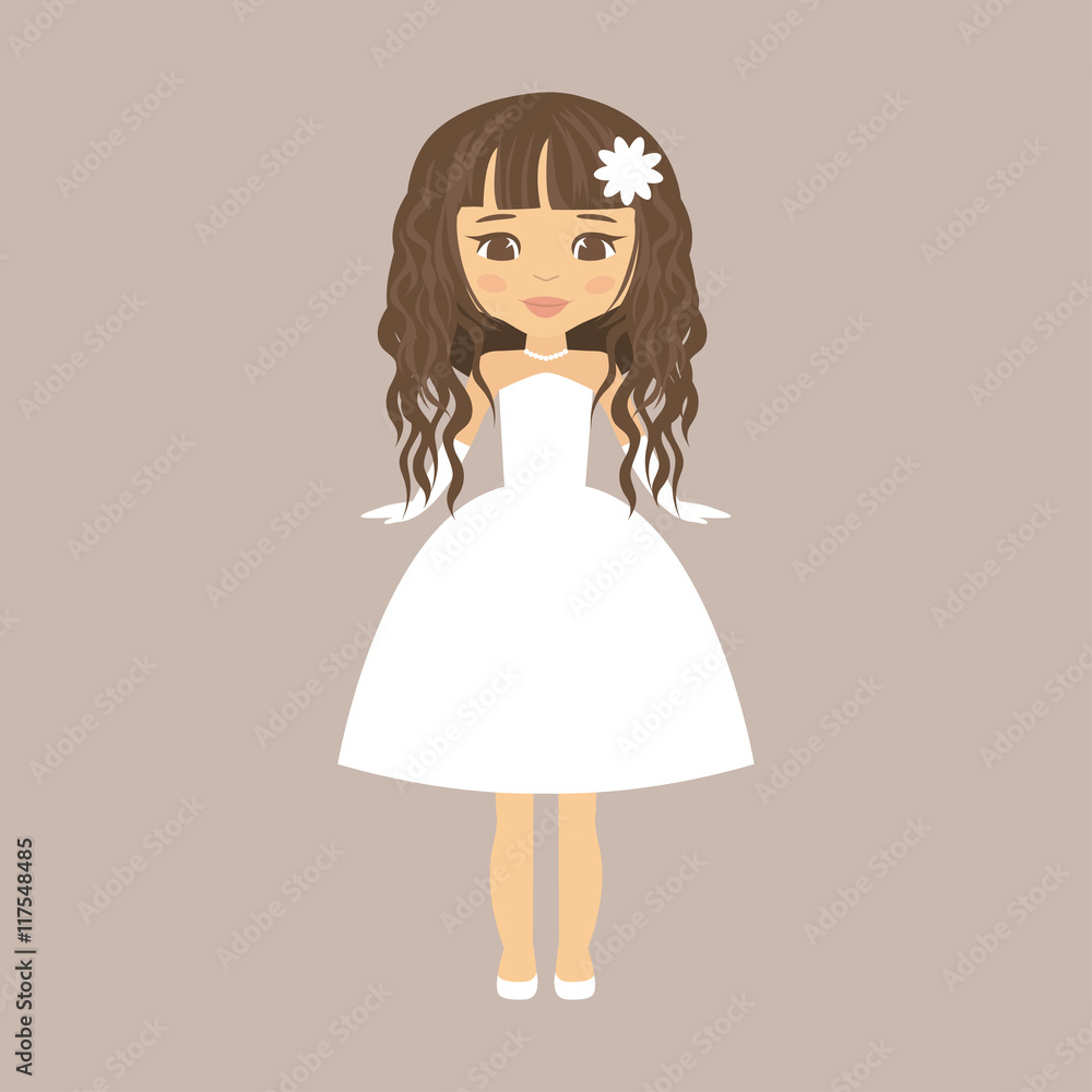 cartoon girl with curly hair in a short dress Stock Vector | Adobe Stock