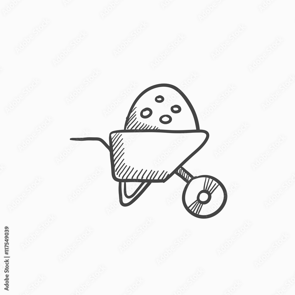 Wheelbarrow full of sand sketch icon. Wheelbarrow full of sand sketch icon.