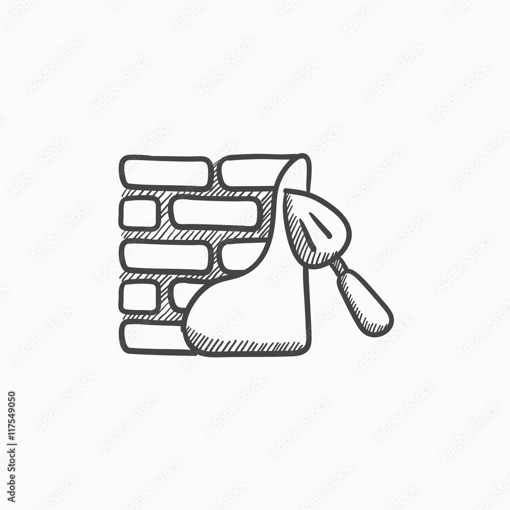Spatula with brickwall sketch icon. Spatula with brickwall sketch icon.