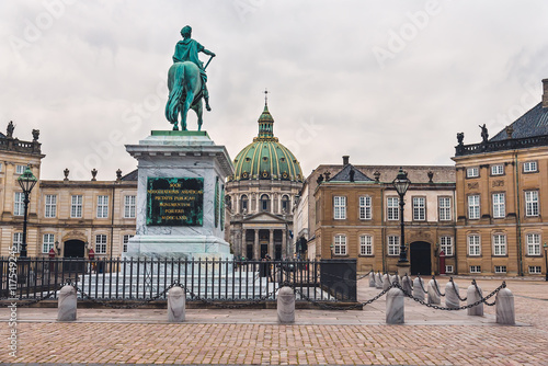 Amalienborg Palace and King Statue in Copenhagen