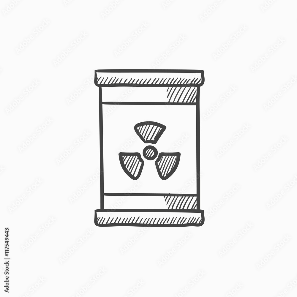 Barrel with ionizing radiation sign sketch icon. Barrel with ionizing radiation sign sketch icon.