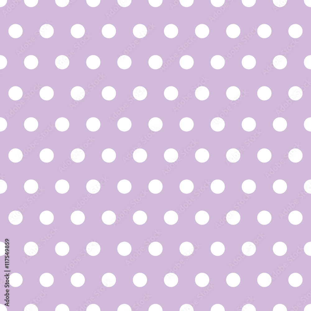 white polka dots on a lavender background