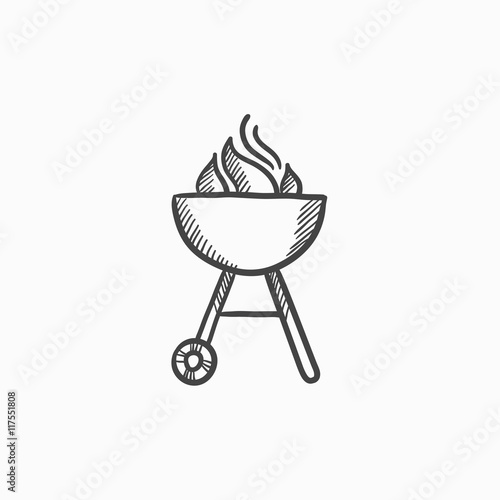 Kettle barbecue grill sketch icon.