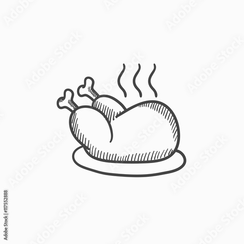 Baked whole chicken sketch icon.