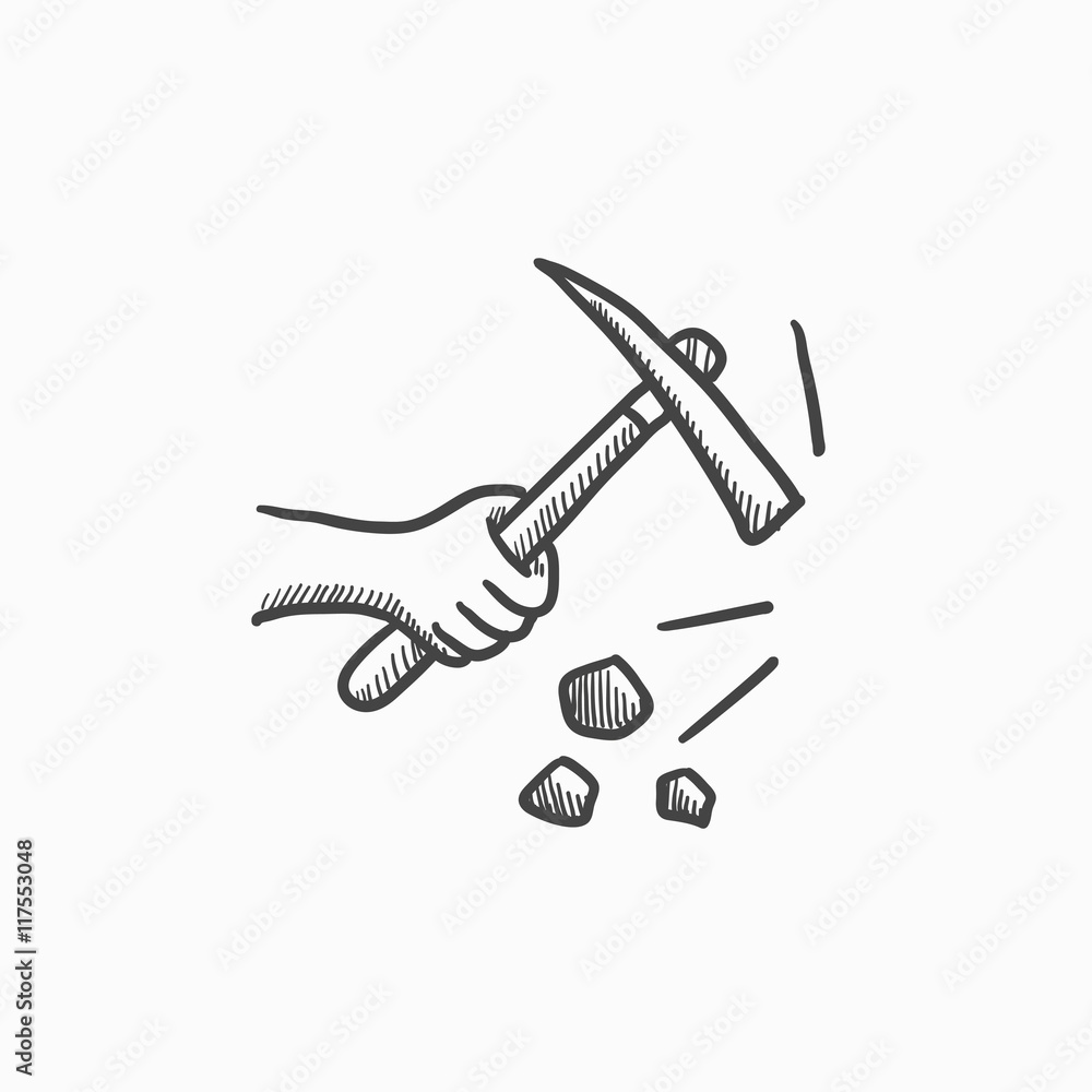 Hand using pickax sketch icon. Hand using pickax sketch icon.