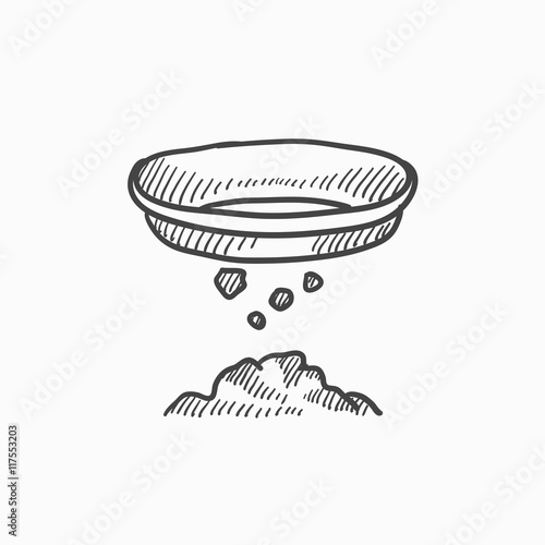 Bowl for sifting gold sketch icon.