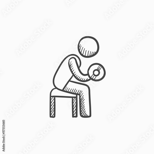 Man exercising with dumbbells sketch icon.