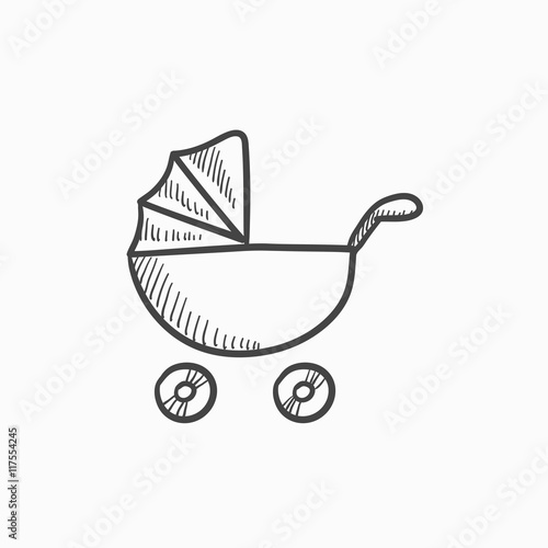 Baby stroller sketch icon.