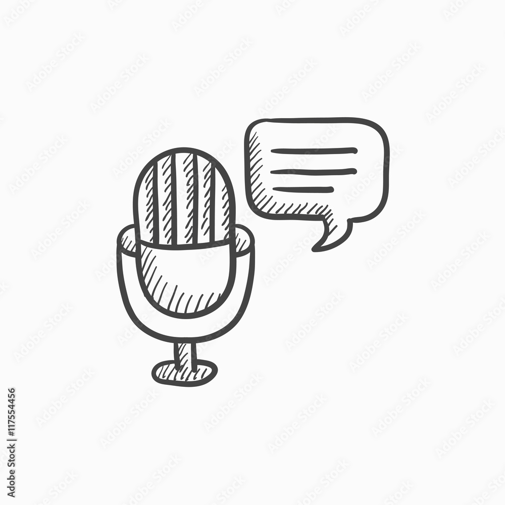 Microphone with speech square sketch icon. Microphone with speech square sketch icon.