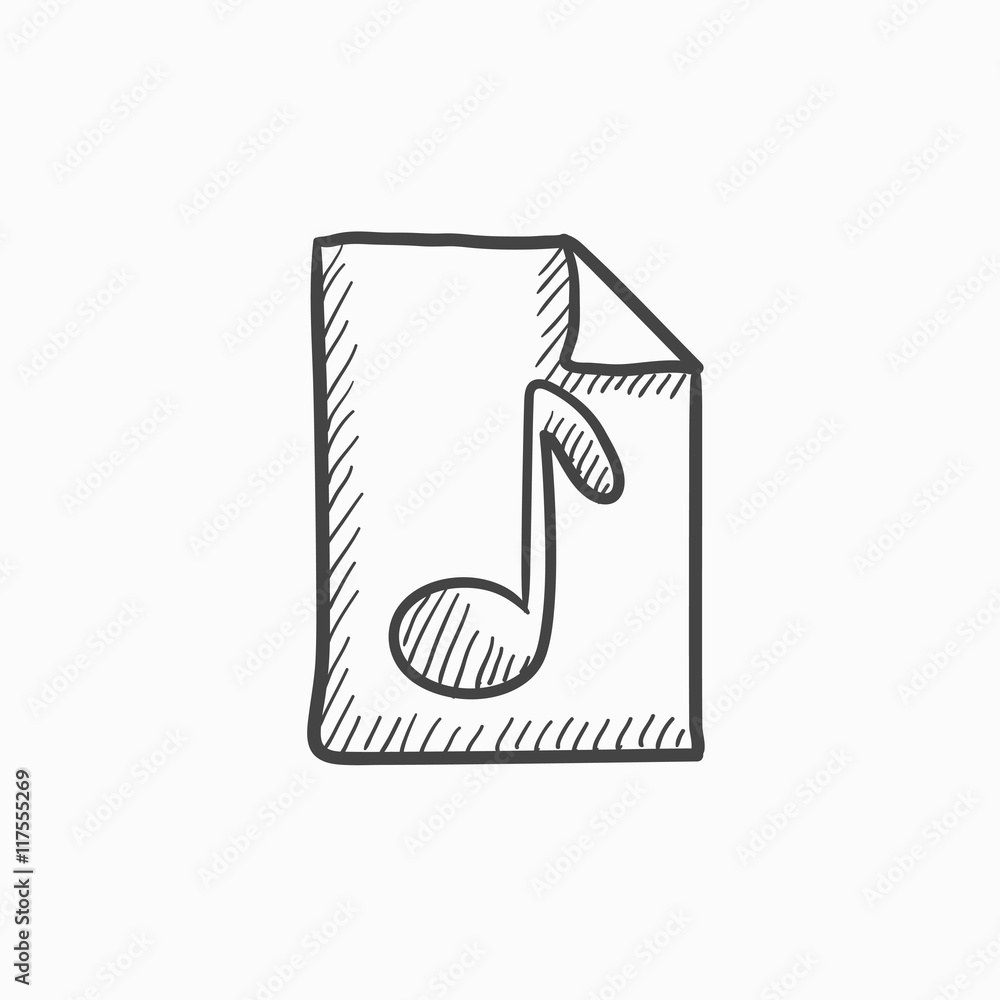 Musical note drawn on sheet sketch icon. Musical note drawn on sheet sketch icon.