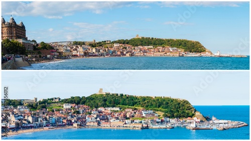 Photo collage with panoramic images from Scarborough, North Yorskire, England
