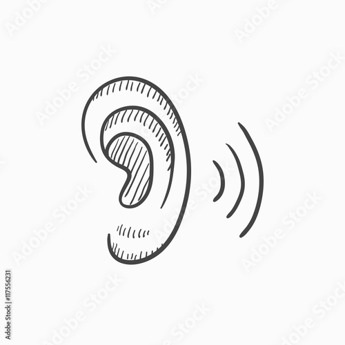 Human ear sketch icon.