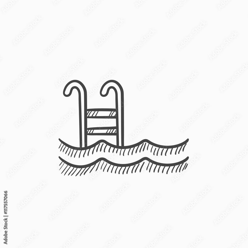 Swimming pool with ladder sketch icon. Swimming pool with ladder sketch icon.