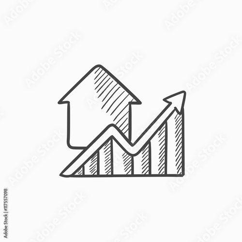Graph of real estate prices growth sketch icon.