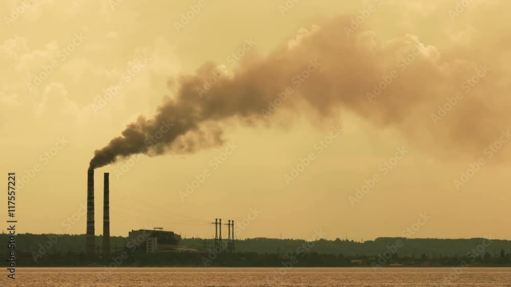 Industrial Chimney Smoke at Evening Industrial Chimney Smoke at Evening