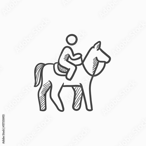 Horse riding sketch icon.