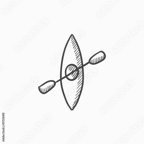 Kayak with paddle sketch icon.