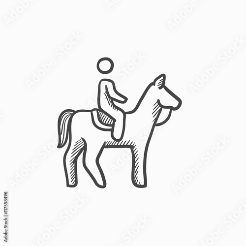 Horse riding sketch icon.