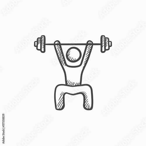 Man exercising with barbell sketch icon.