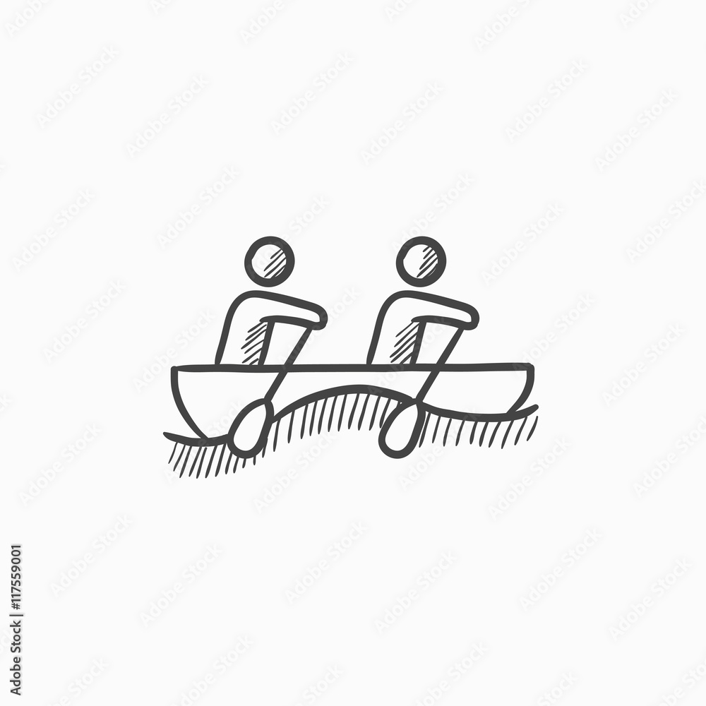 Tourists sitting in boat sketch icon. Tourists sitting in boat sketch icon.