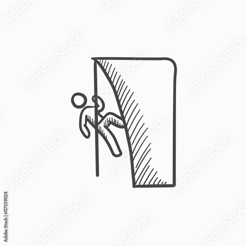 Rock climber sketch icon.