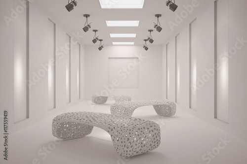 White clean blank gallery with furniture