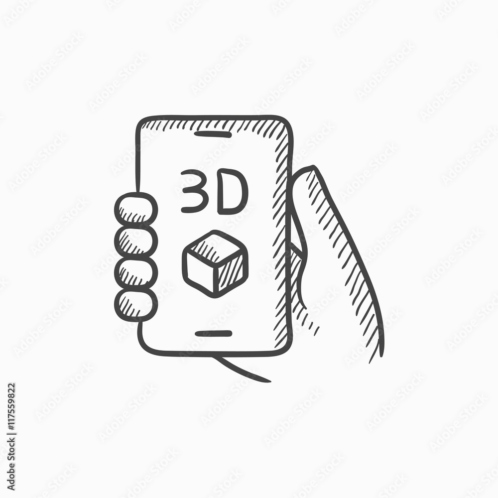 Smartphone with three D box sketch icon. Smartphone with three D box sketch icon.