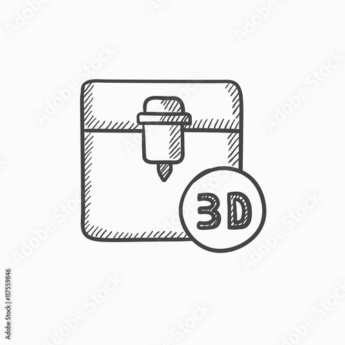 Tree D printing sketch icon.