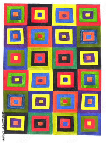 Multicolored squares abstract painting watercolor on paper