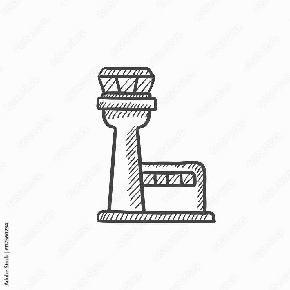 Flight control tower sketch icon. Flight control tower sketch icon.