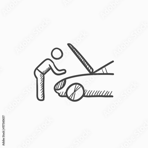 Man fixing car sketch icon.